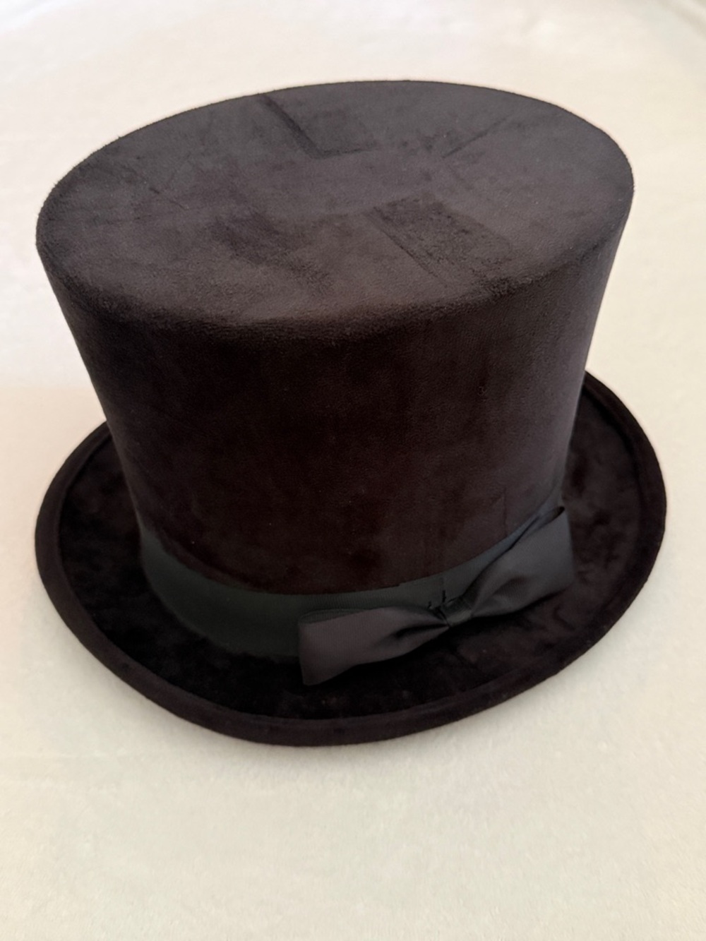 Black Velvet Top Hat Grosgrain Ribbon Band Bow Unisex Costume Halloween Cosplay